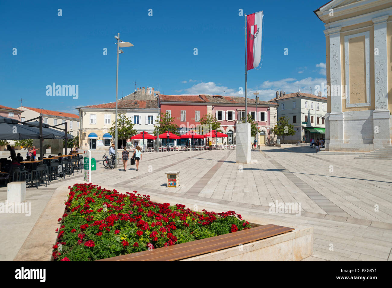 Platz Trg Slobode, Porec, Istrien, Kroatien Stockfoto
