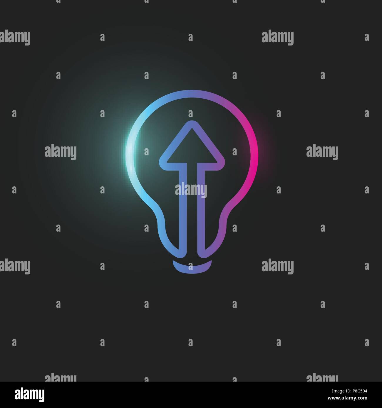 Pfeil geradeaus, directioion, Lampensymbol, abstrakte Glühbirne, Web Icon, lineare Innovation, Idee logo Vorlage. Bildung skill Vektor Zeichen, kreatives Design Illustration auf schwarzem Hintergrund Stock Vektor