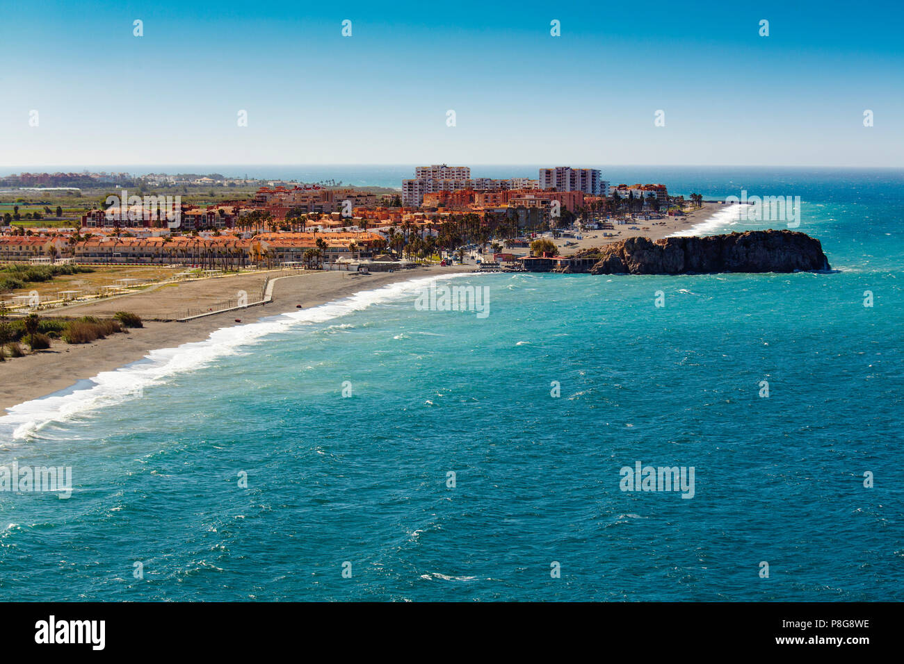 Salobreña Strand. Costa Tropical, Mittelmeer. Provinz Granada. Andalusien, Süd Spanien Europa Stockfoto
