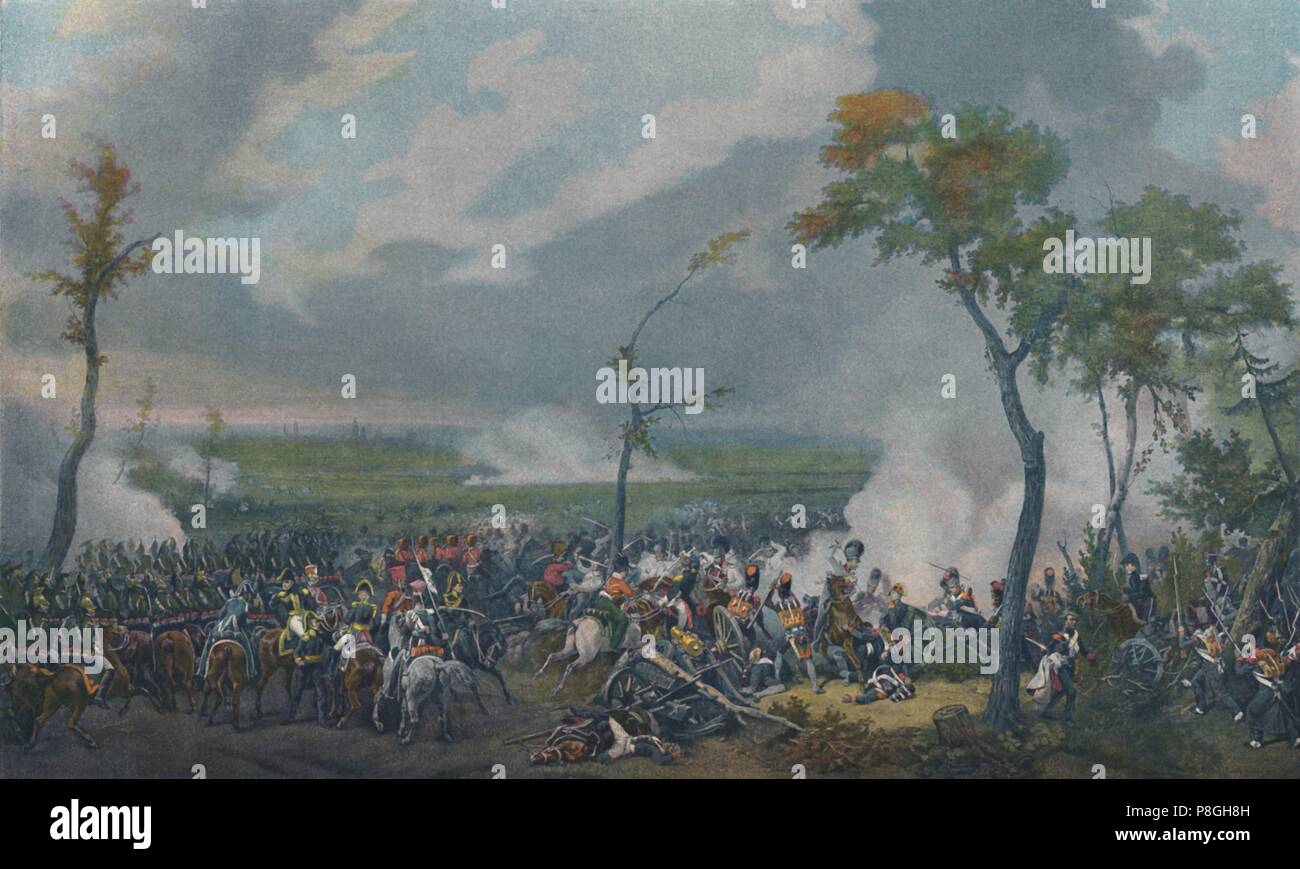 "Die Schlacht von Hanau, 30. Oktober 1813", (1896). Die Schlacht von Hanau war zwischen Austro-Bavarian Korps und der Rückzug der französischen Armee kämpfte. Typograv Stockfoto