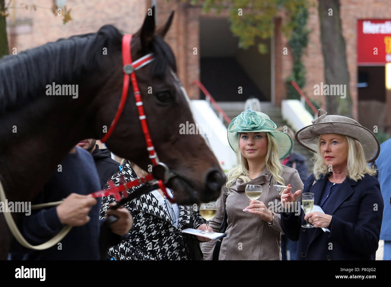 Hoppegarten, Deutschland, Frauen mit Hut auf der Fuehrring Stockfoto