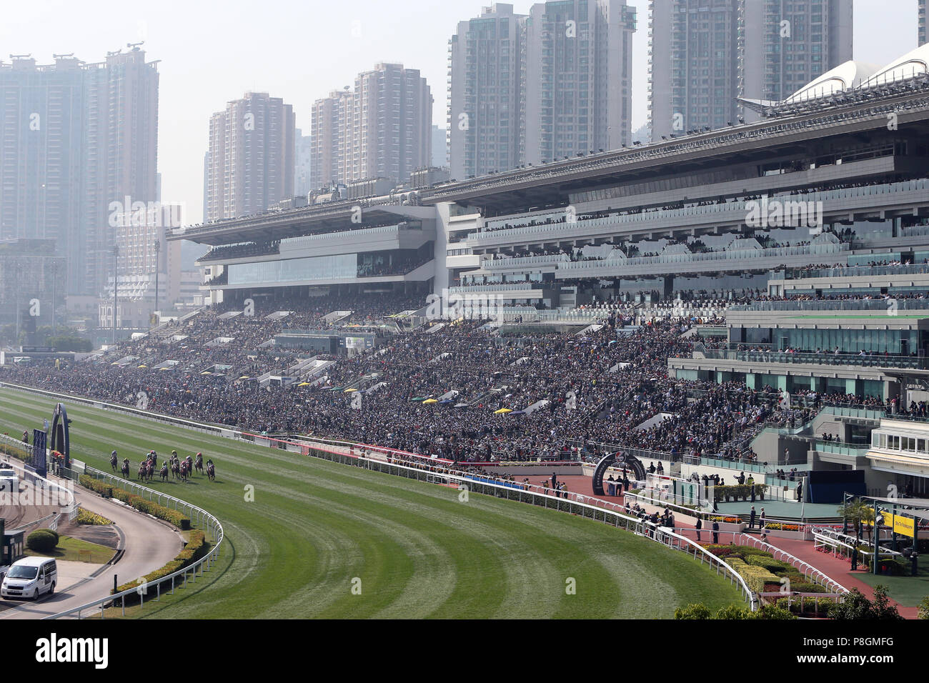 Hongkong, China, mit Blick auf die Tribünen auf die Rennbahn Sha Tin Stockfoto