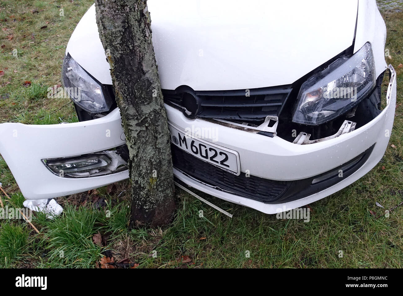 Berlin, Deutschland, Auto fuhr gegen einen Baum Stockfoto