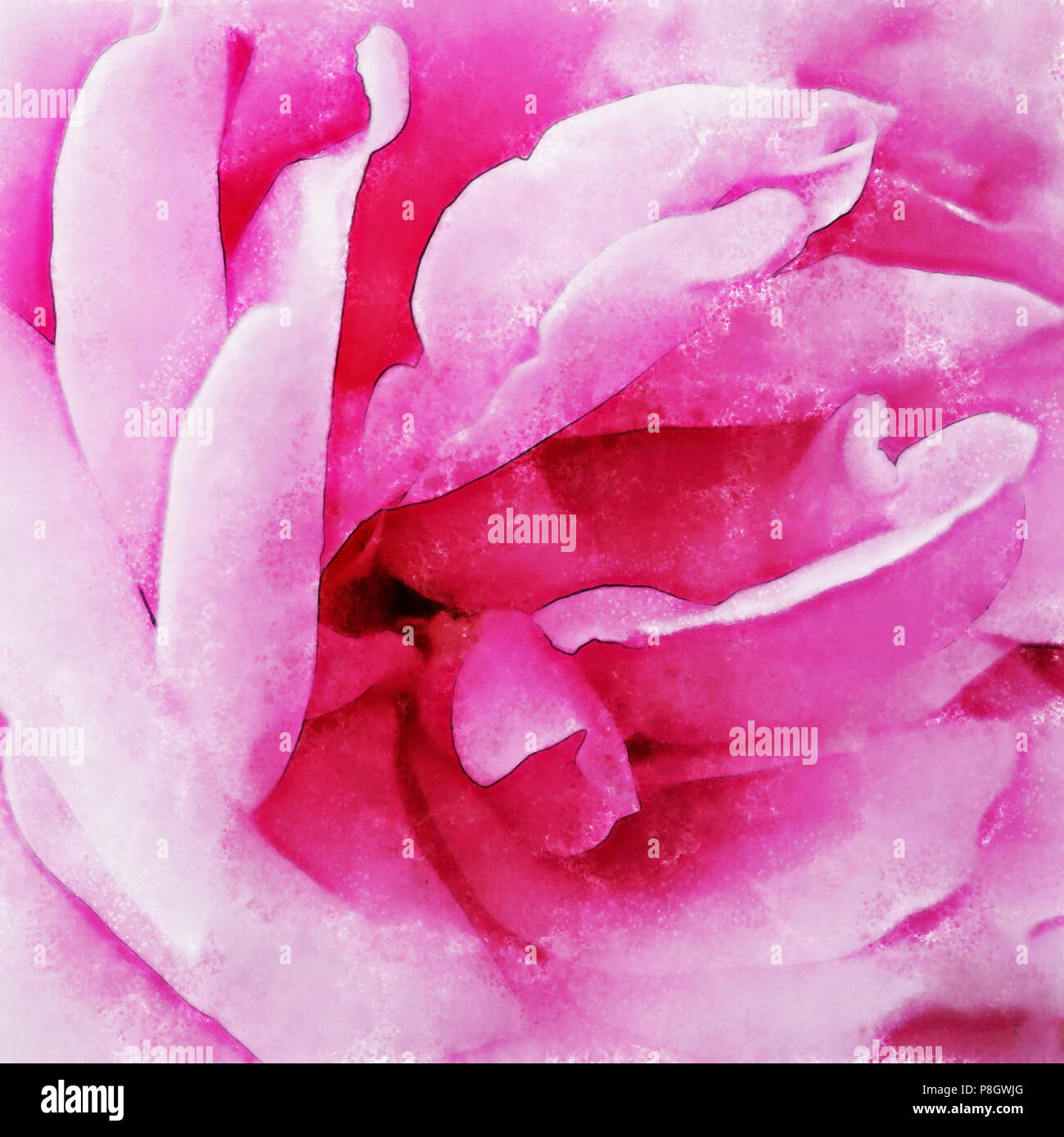 Closeup rosa Rose bildende Kunst, digitale Malerei von Hand erstellt mit verschiedenen Techniken Aquarell auf Papier zu ähneln. Stockfoto