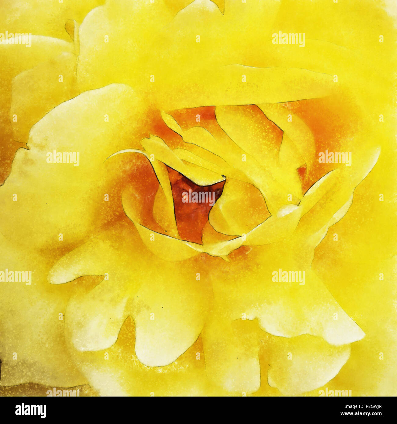 Closeup gelbe Rose bildende Kunst, digitale Malerei von Hand erstellt mit verschiedenen Techniken Aquarell auf Papier zu ähneln. Stockfoto