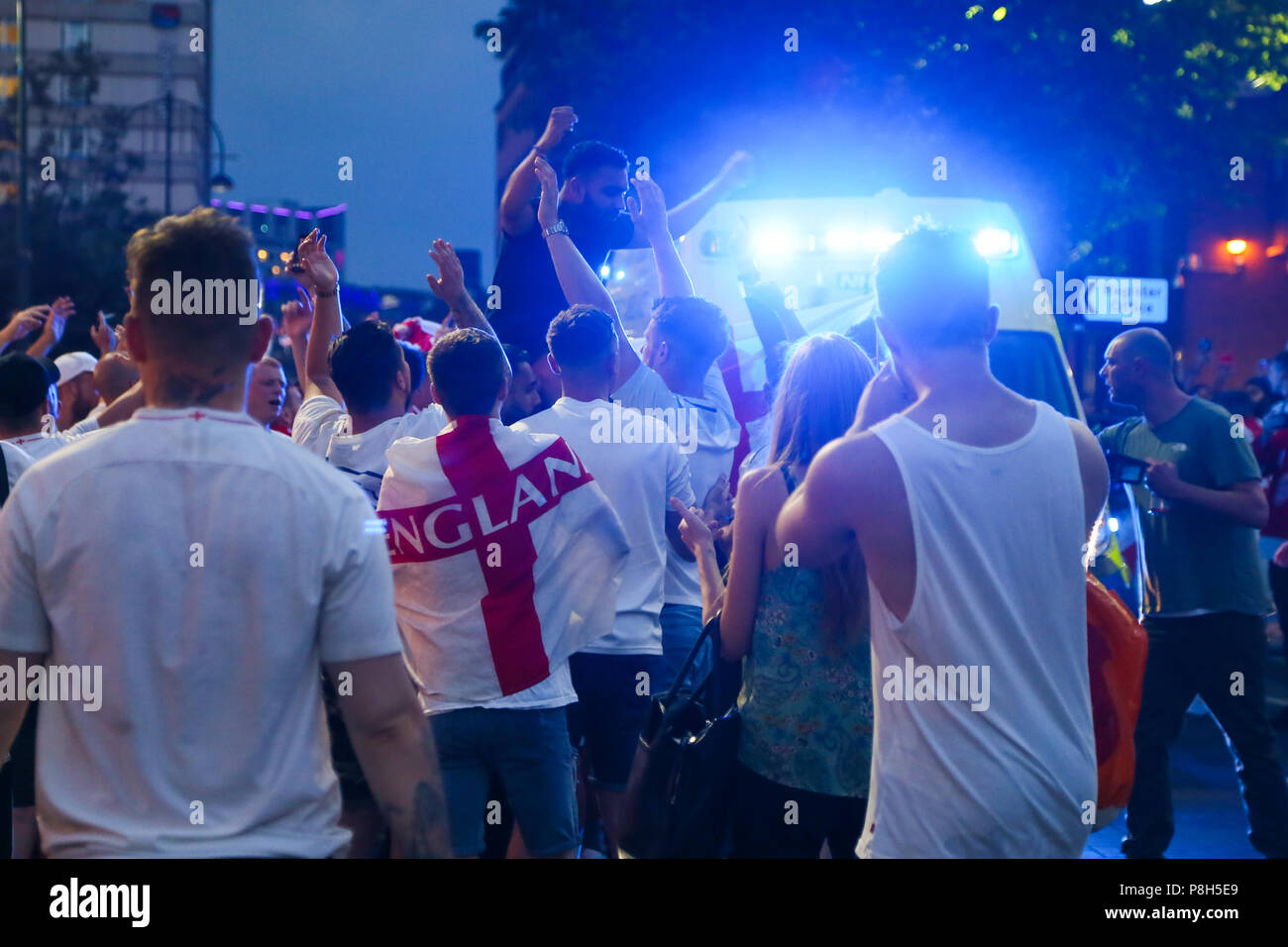 England Wm Fußball-Fans nach der Niederlage gegen Kroatien, Juli 2018 Stockfoto