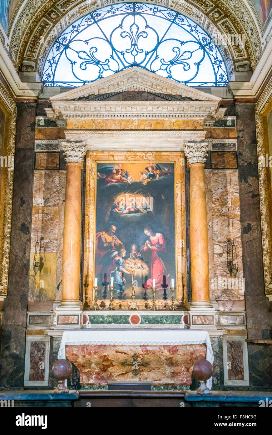 "Die Geburt Christi", Malerei in der Kirche von Saint Louis die Franzosen in Rom, Italien. Stockfoto