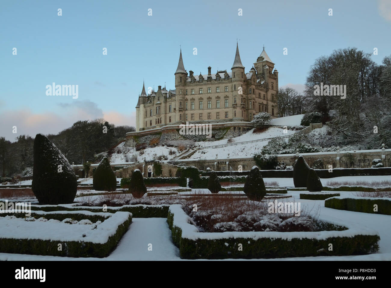 Osten Erhöhung von Dunrobin Castle in den schottischen Highlands, Großbritannien Stockfoto