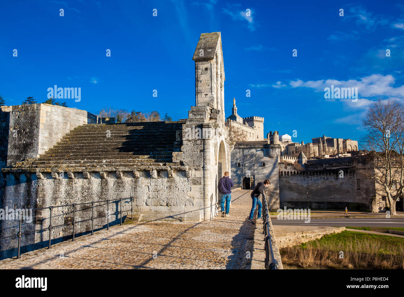 Auch die berühmte Brücke von Avignon Pont Saint-Benezet bei Avignon Frankreich Stockfoto