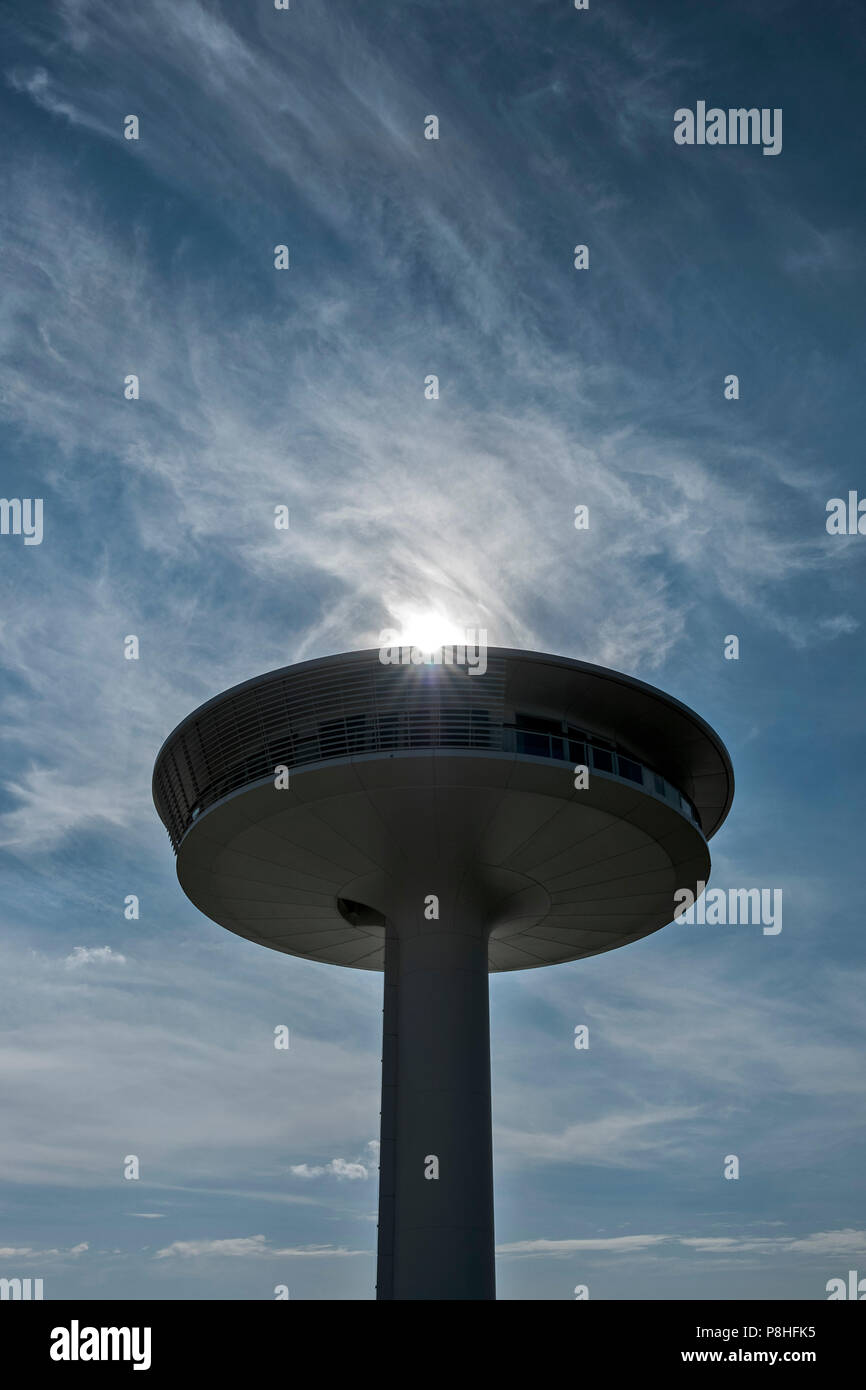 Leuchtturm Null in der Hamburger Hafencity. Stockfoto