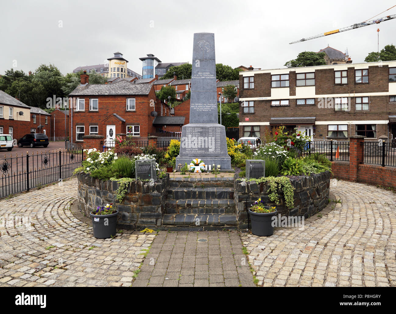 Denkmal memorializing ist die Tötung von 14 unbewaffnete Zivilisten durch britische Truppen am 30 Januar, 1972 in der Bogside, Derry, Nordirland. Stockfoto