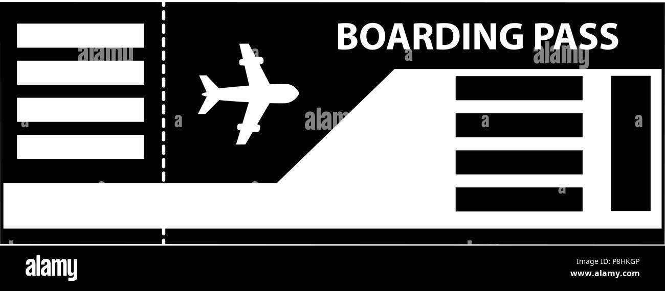 Vector schwarz und weiße Silhouette Abbildung der Bordkarte ticket Symbol auf weißem Hintergrund. Stock Vektor