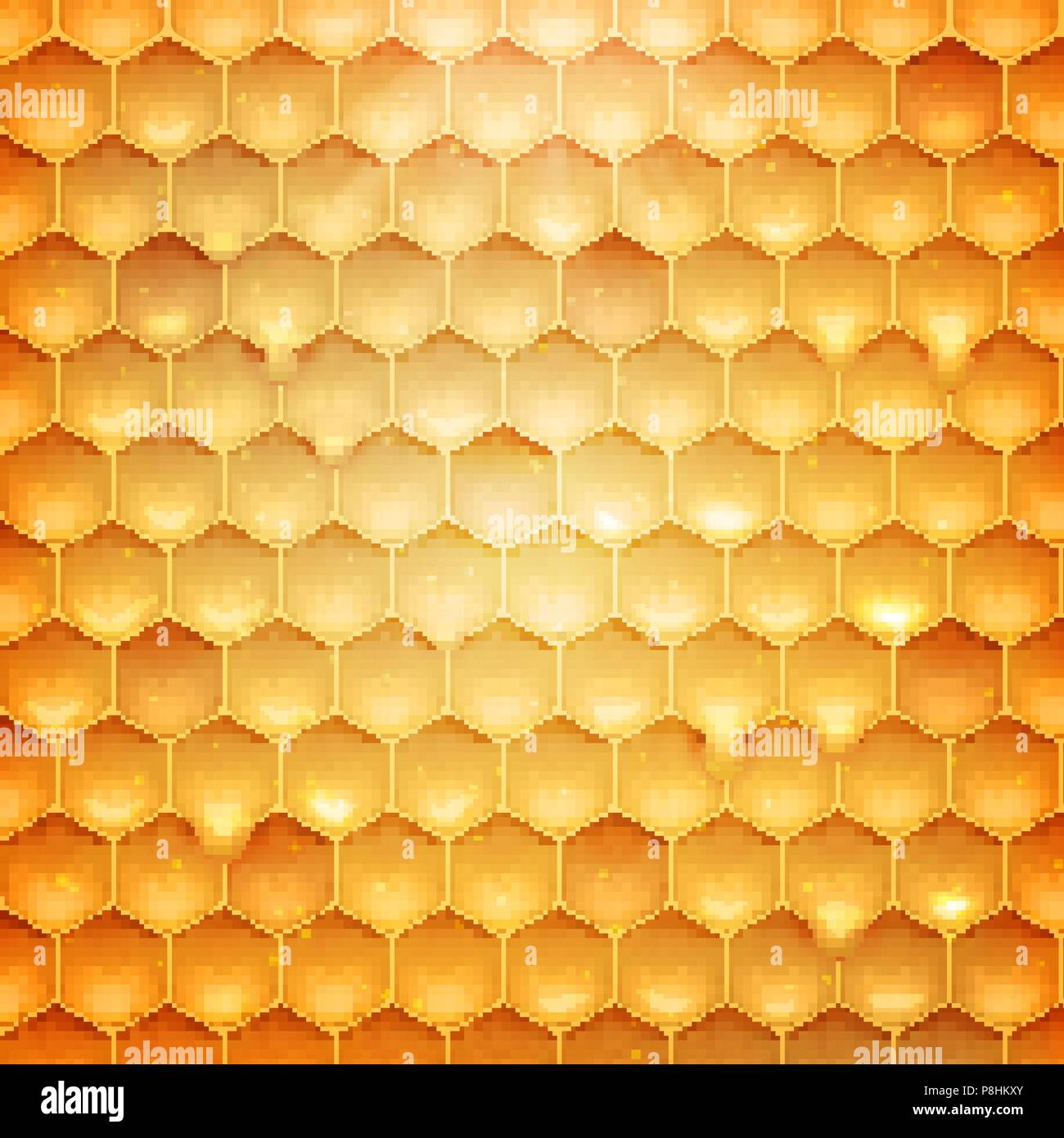 Vektor Illustration realistische Wabenstruktur. Honig, Bienenwachs, Tropfen Honig. EPS 10. Stock Vektor