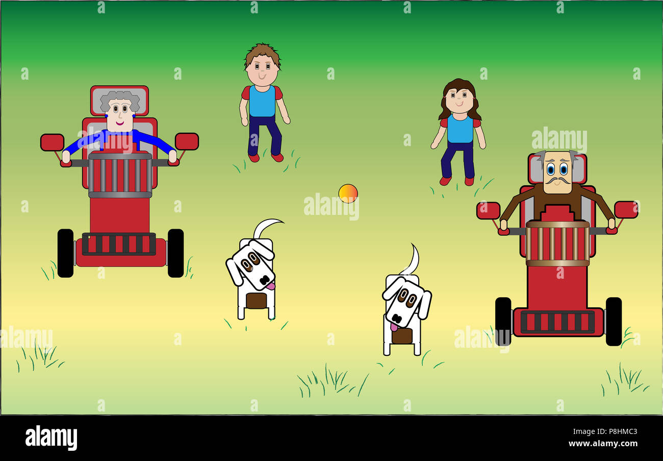 Deaktiviert die Großeltern übung Hunde mit Enkelkindern. Stockfoto