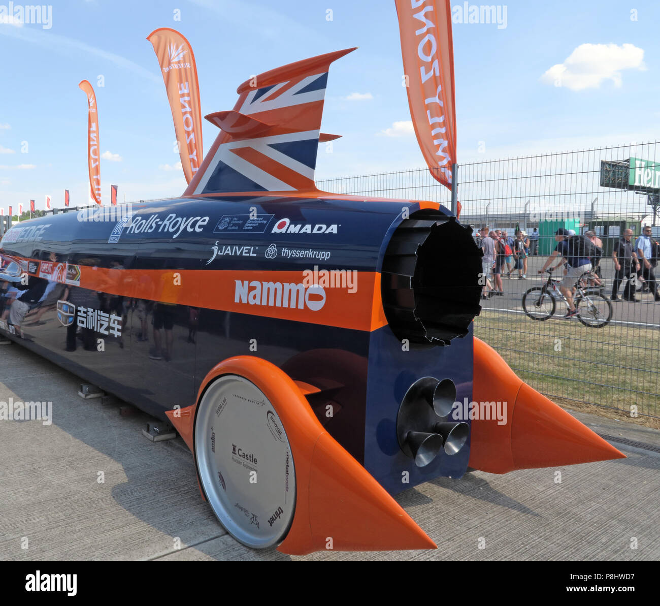 Bloodhound SSC jet Auto, jetzt LSR, British supersonic Fahrzeug zu Land, in Silverstone Rennstrecke, UTC, Silverstone, Towcester, England, NN12 8TL Stockfoto