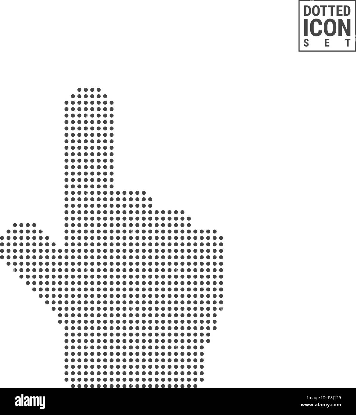 Hand Cursor Dot Pattern Symbol. Hand Cursor gepunktete Symbol isoliert auf weißem Hintergrund. Vektor Symbol der Hand Cursor Stock Vektor