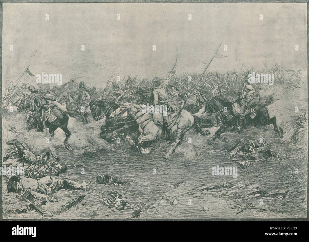 'Ladung des zwölften Husaren in der Schlacht bei Marengo", 1800, (1896). Artist: Unbekannt. Stockfoto