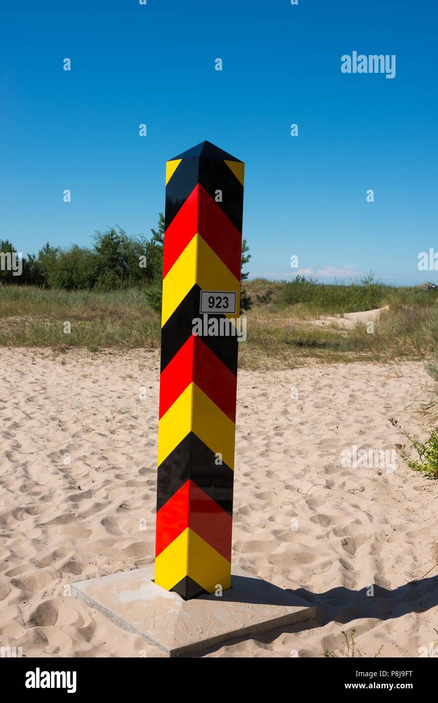 Deutsche Grenze, Grenze zwischen Deutschland und Polen, Ostseeküste, Ahlbeck, Swinemünde, Usedom Stockfoto