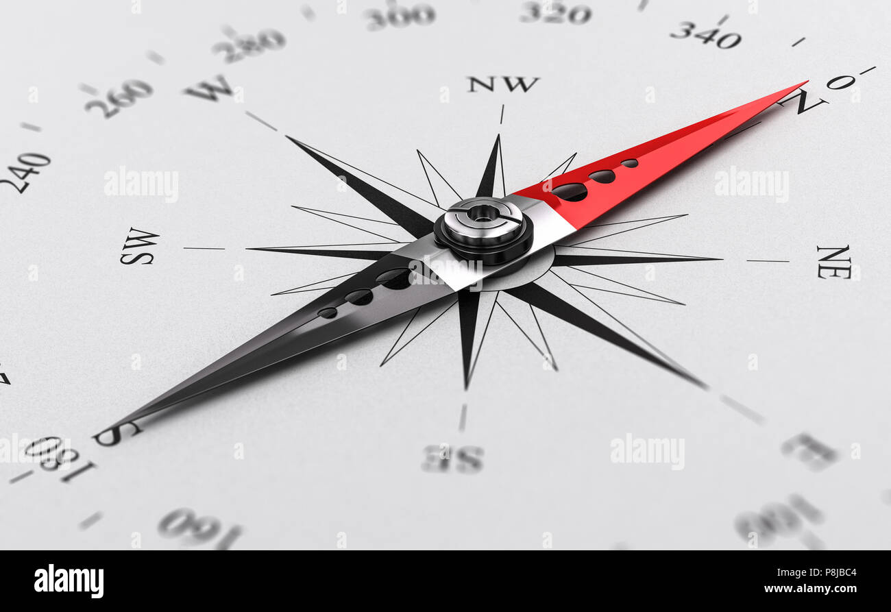 Konzept Bild einer modernen Kompass mit Nadel nach Norden Richtung. 3D-Darstellung Stockfoto