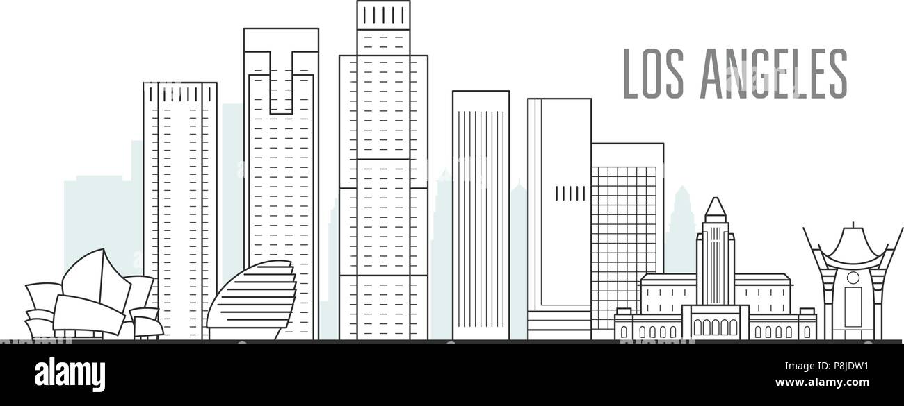 Los Angeles - Downtown Skyline Stadtbild, Türme und Wahrzeichen in der Büchse Stil Stock Vektor