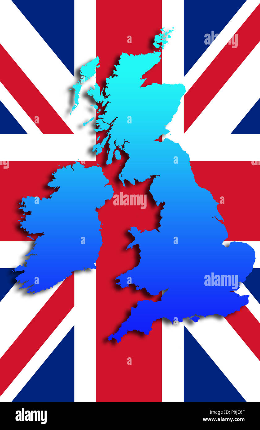 Großbritannien Karte und Flagge Stockfoto