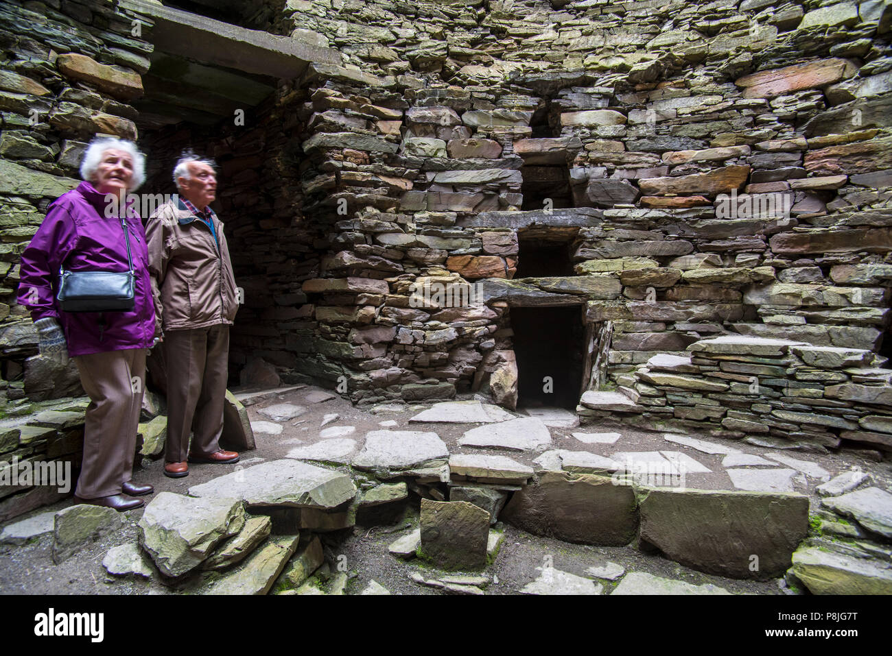 Innenraum der Mousa Broch, höchste Eisenzeit broch und eine der am besten erhaltenen prähistorischen Bauten, Shetlandinseln, Schottland, Großbritannien Stockfoto