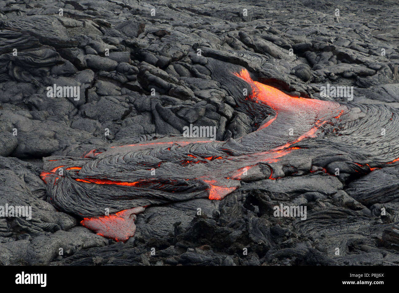 Frische Pahoehoe-lava Fluss von der Puu oo an den Flanken des Kilauea Vulkans vent, auf der grossen Insel von Hawai'i Stockfoto