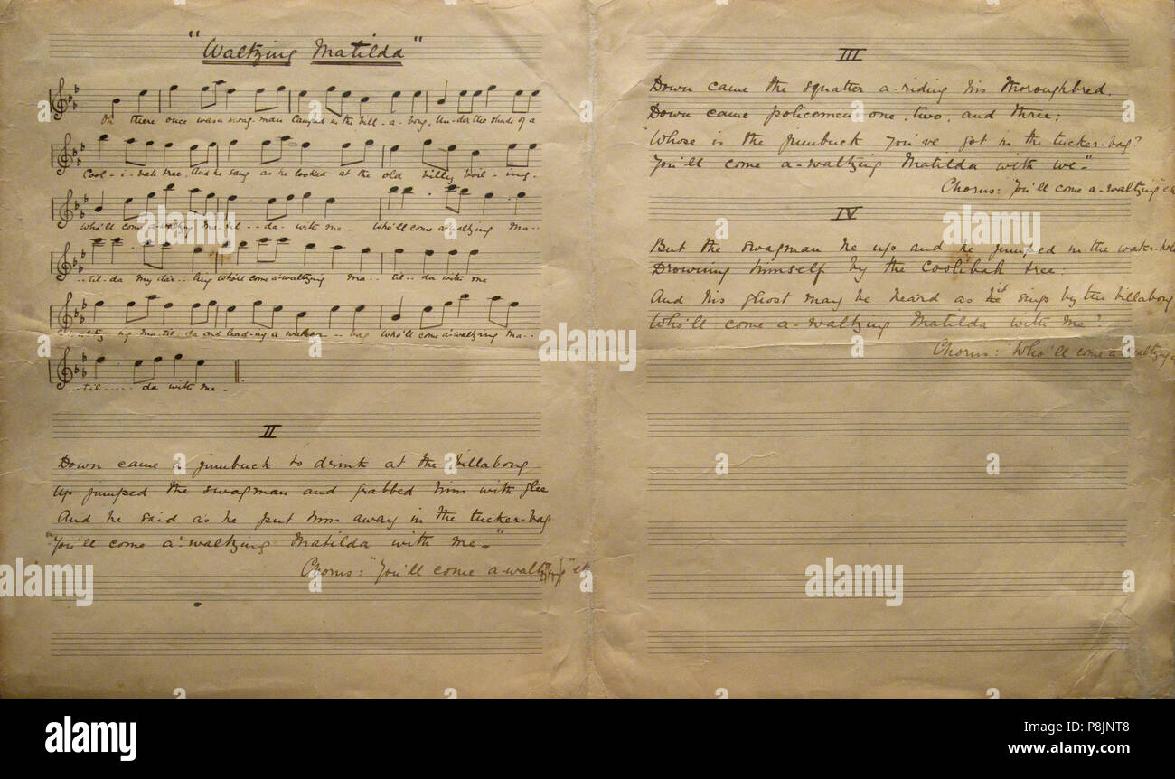 . 578 Waltzing Matilda Manuskript - in der nationalen Bibliothek von Australien Galerie Stockfoto