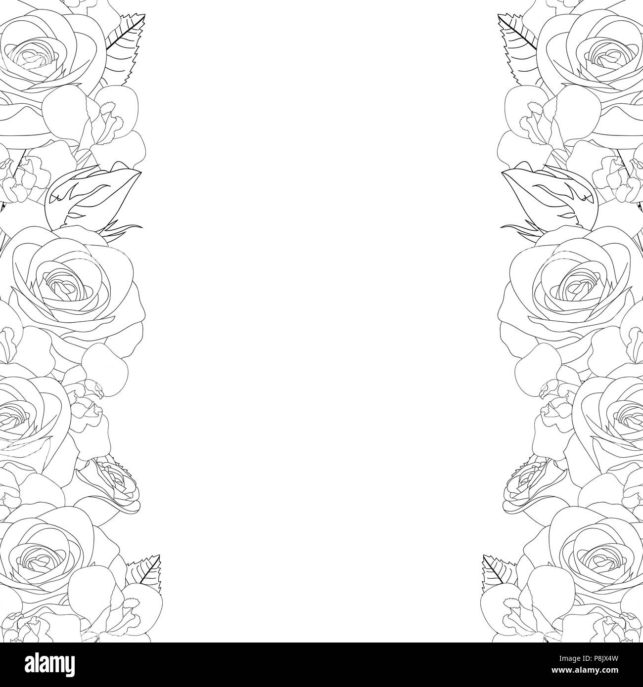 Rose und Iris Blume Umrandung Grenze. auf weißem Hintergrund. Vector