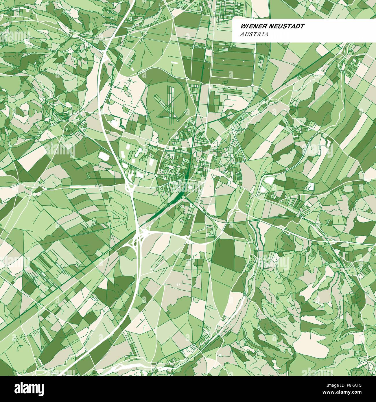 Bunte Karte von Wiener Neustadt, Österreich. Hintergrund Version für Infografik und Marketing Projekte. Diese Karte von Wiener Neustadt, enthält typische Lan Stock Vektor