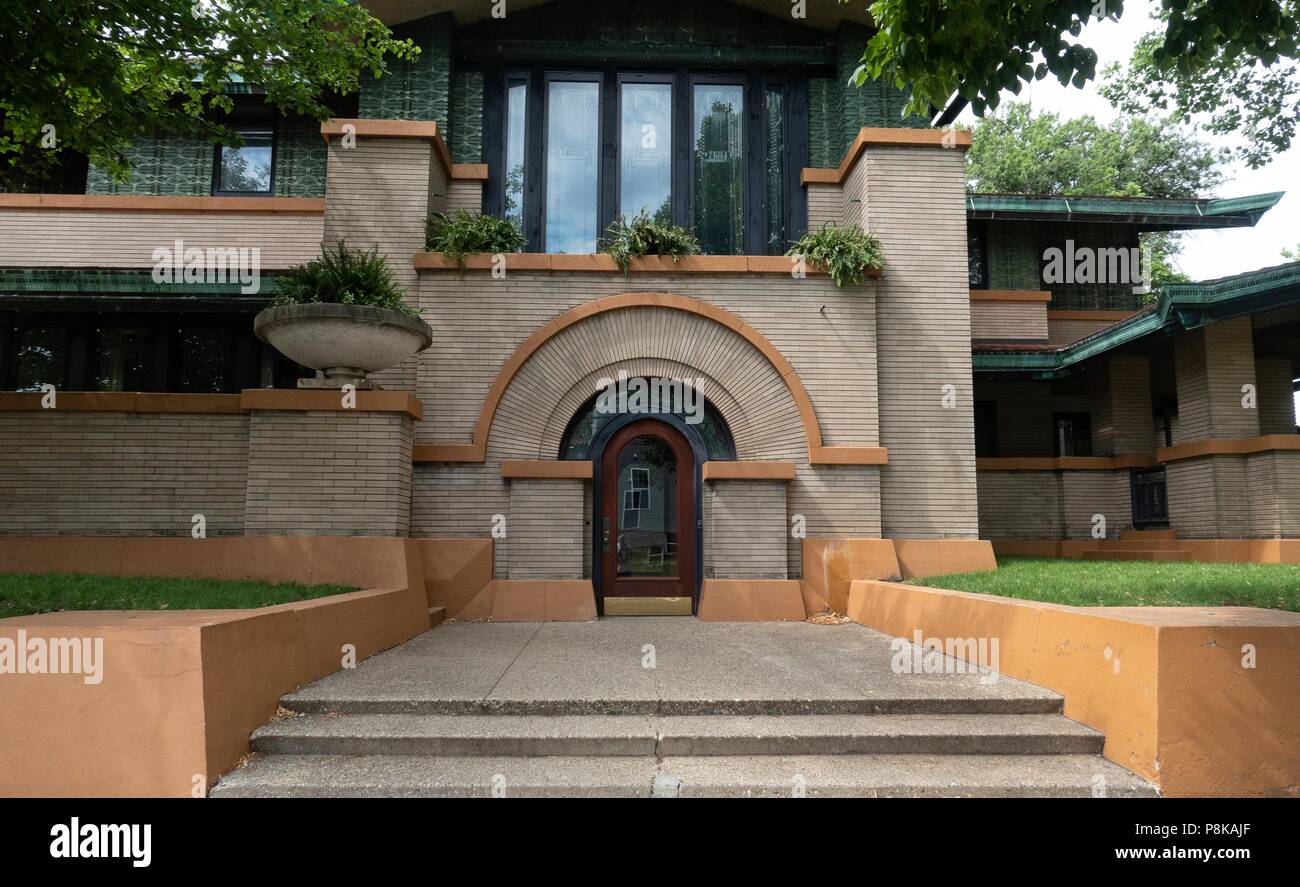 Dieses schönes Beispiel von Frank Lloyd Wright Prairie Style Architektur durch die reiche Witwe beauftragt wurde, Susan Lawrence Dana im Jahre 1902 und ist ein wesentlicher t Stockfoto