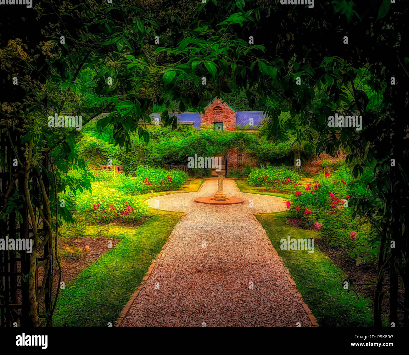 Digitale Kunst: Der Rosengarten an Cockington Hof, Paignton, Devonshire, Großbritannien Stockfoto