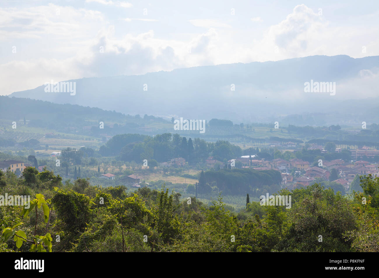 Morgennebel in der Toskana. Stockfoto