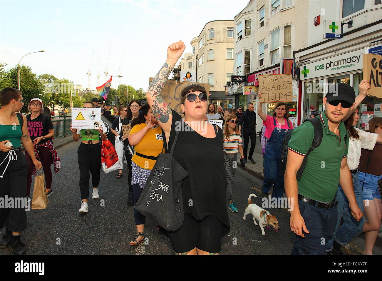 Brighton, UK. 12. Juli 2018. Mit Präsident Donald Trump in England, einige Leute war es wichtig, einen Ständer und Protest und März durch Brighton zu machen. Quelle: Rupert Rivett/Alamy leben Nachrichten Stockfoto