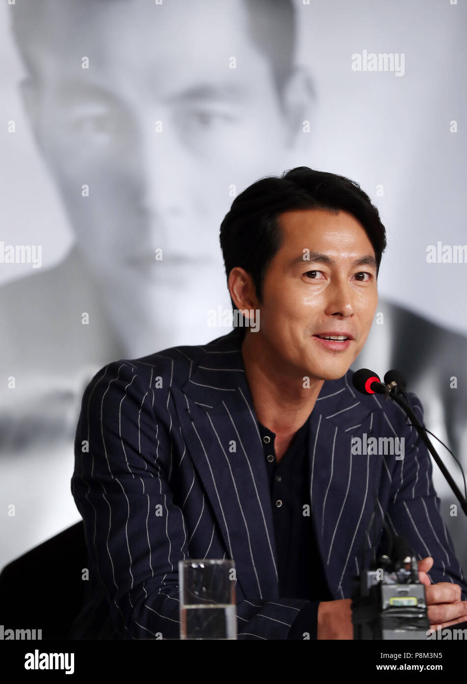 13. Juli 2018. S. koreanischen Schauspieler Jung Woo-sung Koreanische Schauspieler Jung Woo-während einer Pressekonferenz in der Stadt Bucheon, westlich von Seoul gesungen reagiert auf Fragen der Reporter, am 13. Juli 2018, einen Tag nach der diesjährigen Bucheon International Fantastic Film Festival in der Stadt eröffnet. Credit: Yonhap/Newcom/Alamy leben Nachrichten Stockfoto