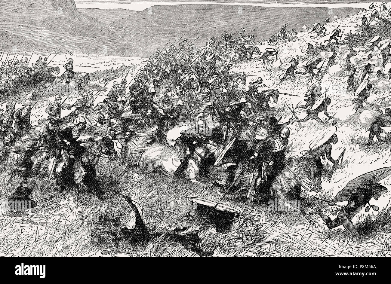 Die 17 Lancers in der Schlacht bei ulundi am 4. Juli 1879 vom britischen Schlachten auf Land und Meer, von James Grant Stockfoto