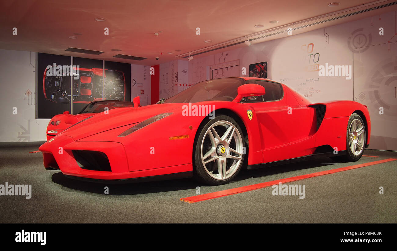 MARANELLO, ITALIEN - Juli 21, 2017: 2002 Ferrari Enzo Ferrari im Museum. Stockfoto