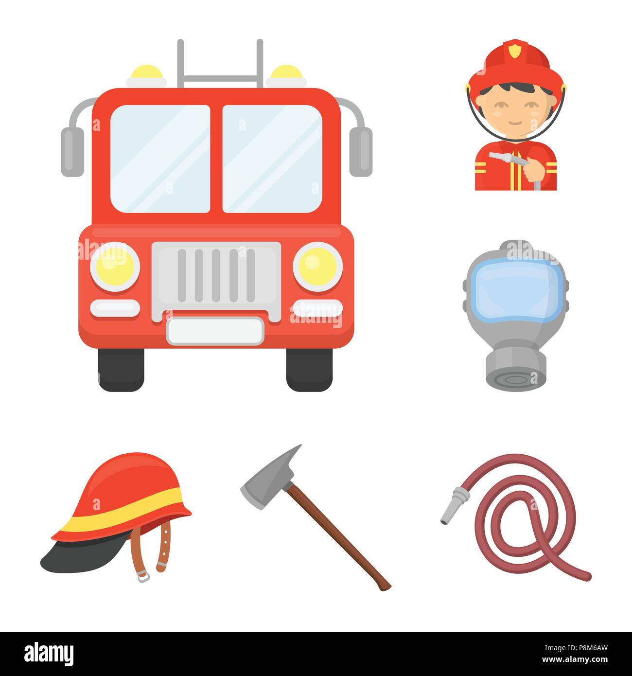 Feuerwehr cartoon Symbole im Set Sammlung für Design. Feuerwehrmänner und  Ausrüstung vektor Symbol lieferbar Abbildung Stock-Vektorgrafik - Alamy