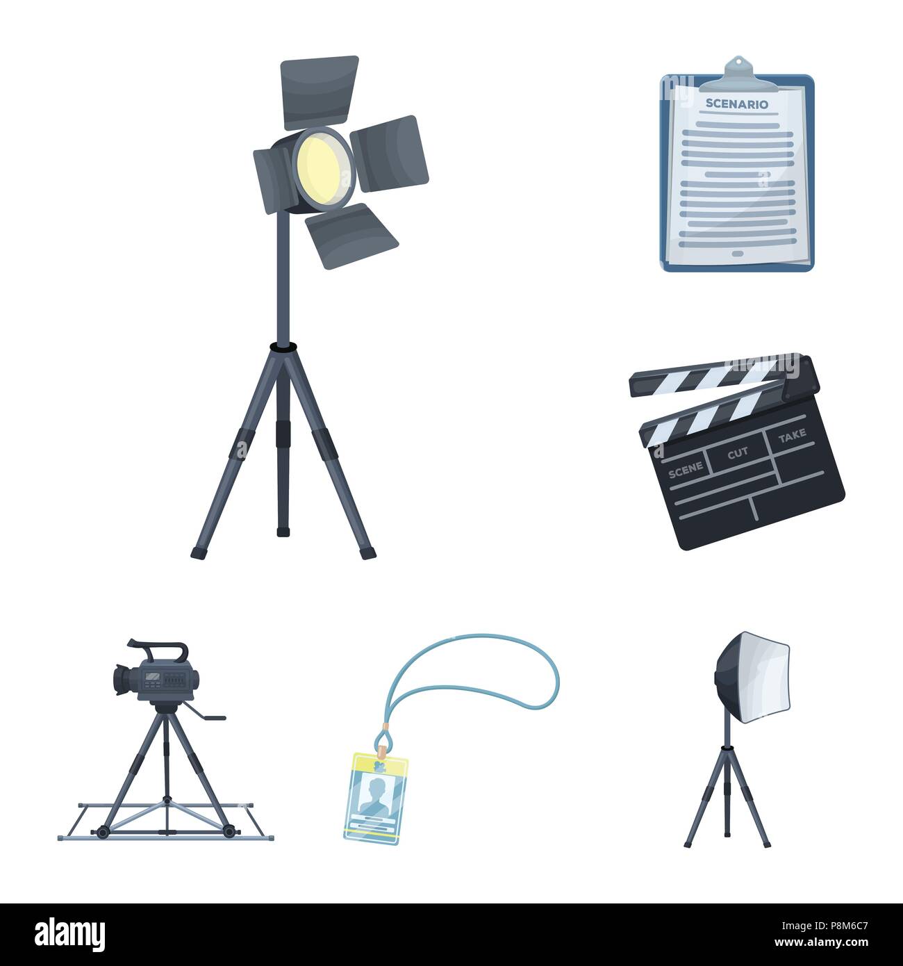 Einen Film cartoon Symbole im Set Sammlung für Design. Attribute und Ausrüstung vektor Symbol lieferbar Abbildung. Stock Vektor