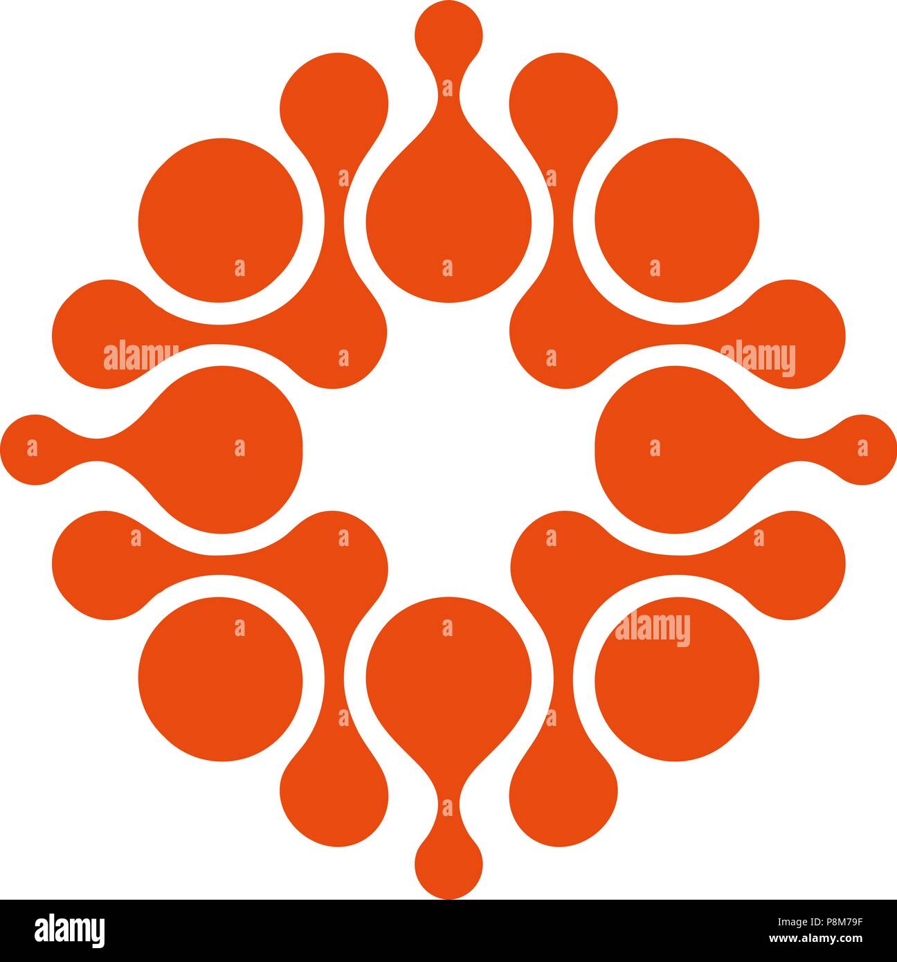 Abstract Kreise angeschlossen. Die runde Form, minimalistisch, stilisierte, Farbe orange Logo Vorlage. Kreise, Kommunikation, Tropfen, net, Cross logo-Element. Vektor modernes Logo isoliert. Universal Firma Symbol. Stock Vektor