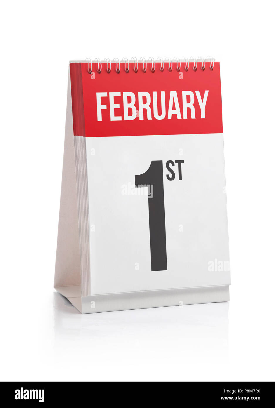 Frebruary Monat Tage Kalender, ersten Tag isoliert auf weißem Stockfoto