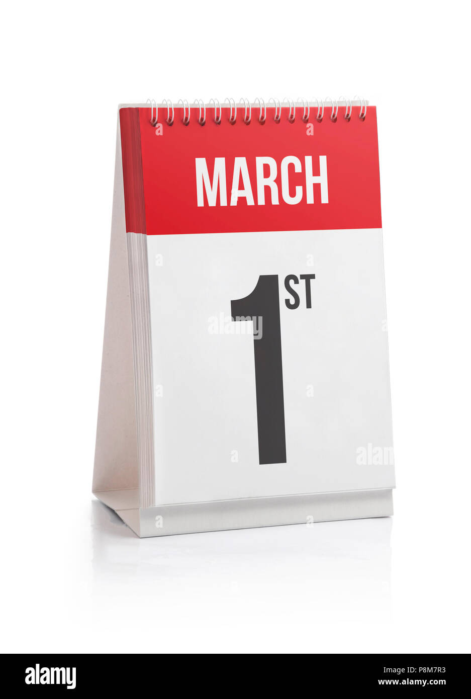 März Monat Tage Kalender, ersten Tag isoliert auf weißem Stockfoto