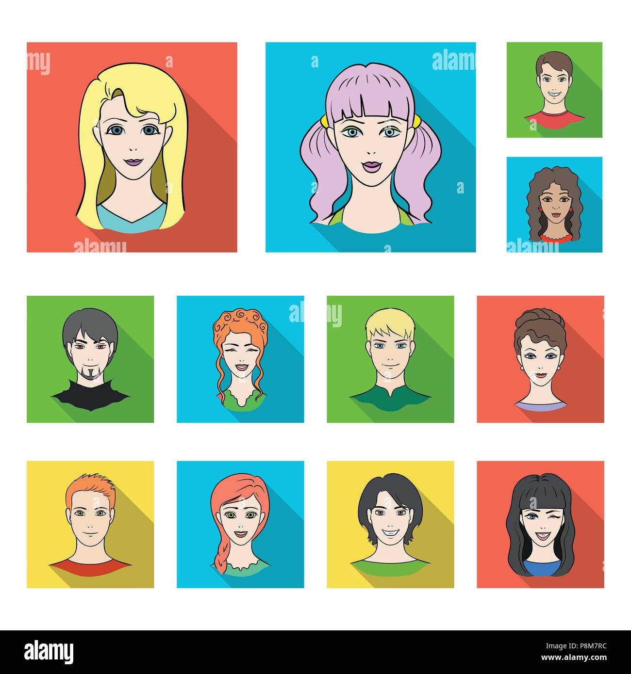 Avatar und Flachbild Symbole im Set Sammlung für Design. Eine Person aussehen Vektor Symbol lieferbar Abbildung. Stock Vektor