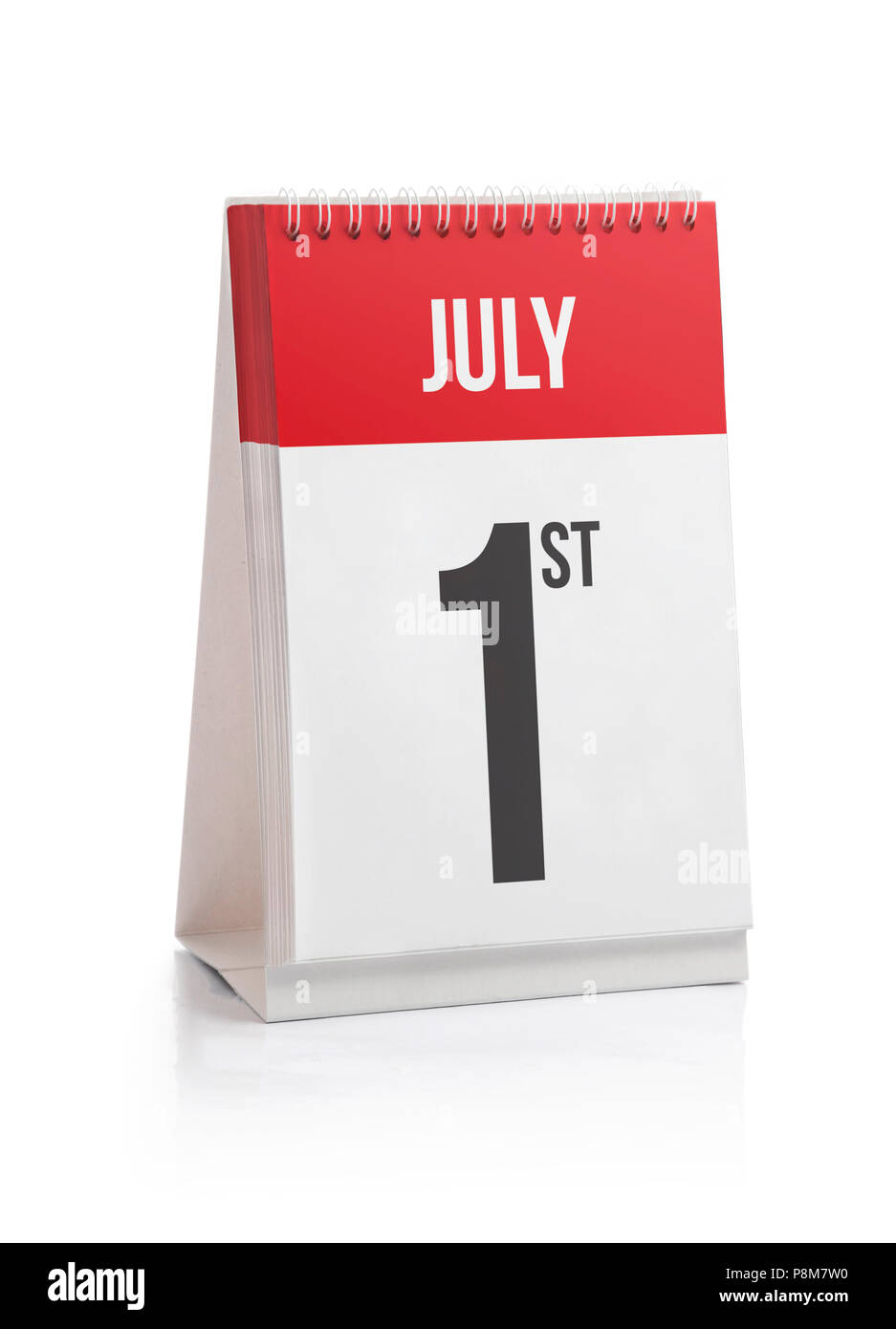 Juli Monat Tage Kalender, ersten Tag isoliert auf weißem Stockfoto