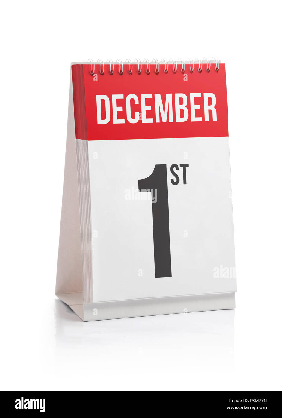 Dezember Monat Tage Kalender, ersten Tag isoliert auf weißem Stockfoto