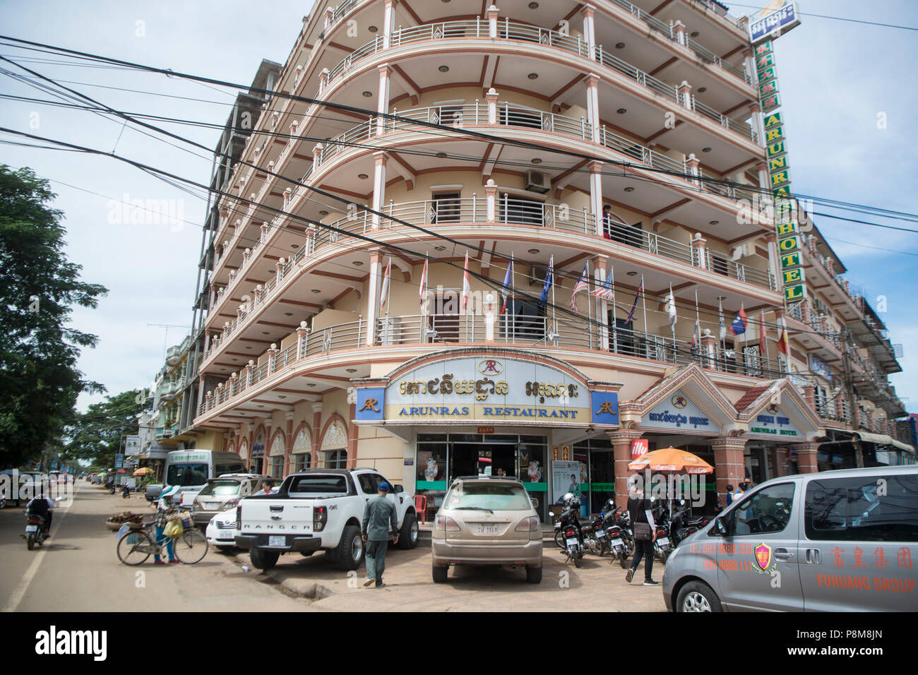 Ein Restaurant in der Stadt von Kampong Thom Kambodscha. Kambodscha, Kampong Thom, November, 2017, Stockfoto