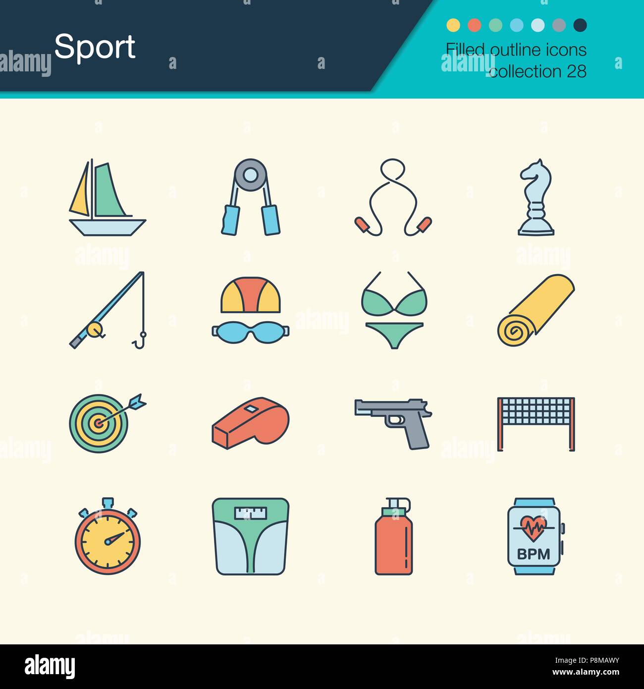 Sport Icons. Gefüllte Kontur Design Collection 28. Für die Präsentation, Grafik Design, Mobile, Web Design, Infografiken. Vector Illustration. Stock Vektor