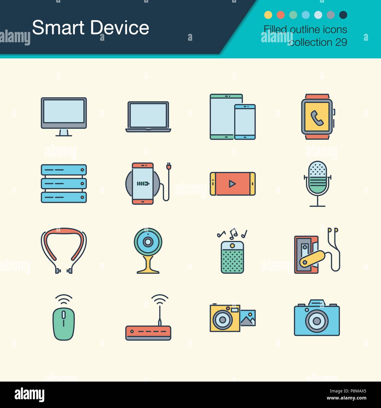 Smart Device Icons. Gefüllte Kontur Design Collection 29. Für die Präsentation, Grafik Design, Mobile, Web Design, Infografiken. Vektor illust Stock Vektor