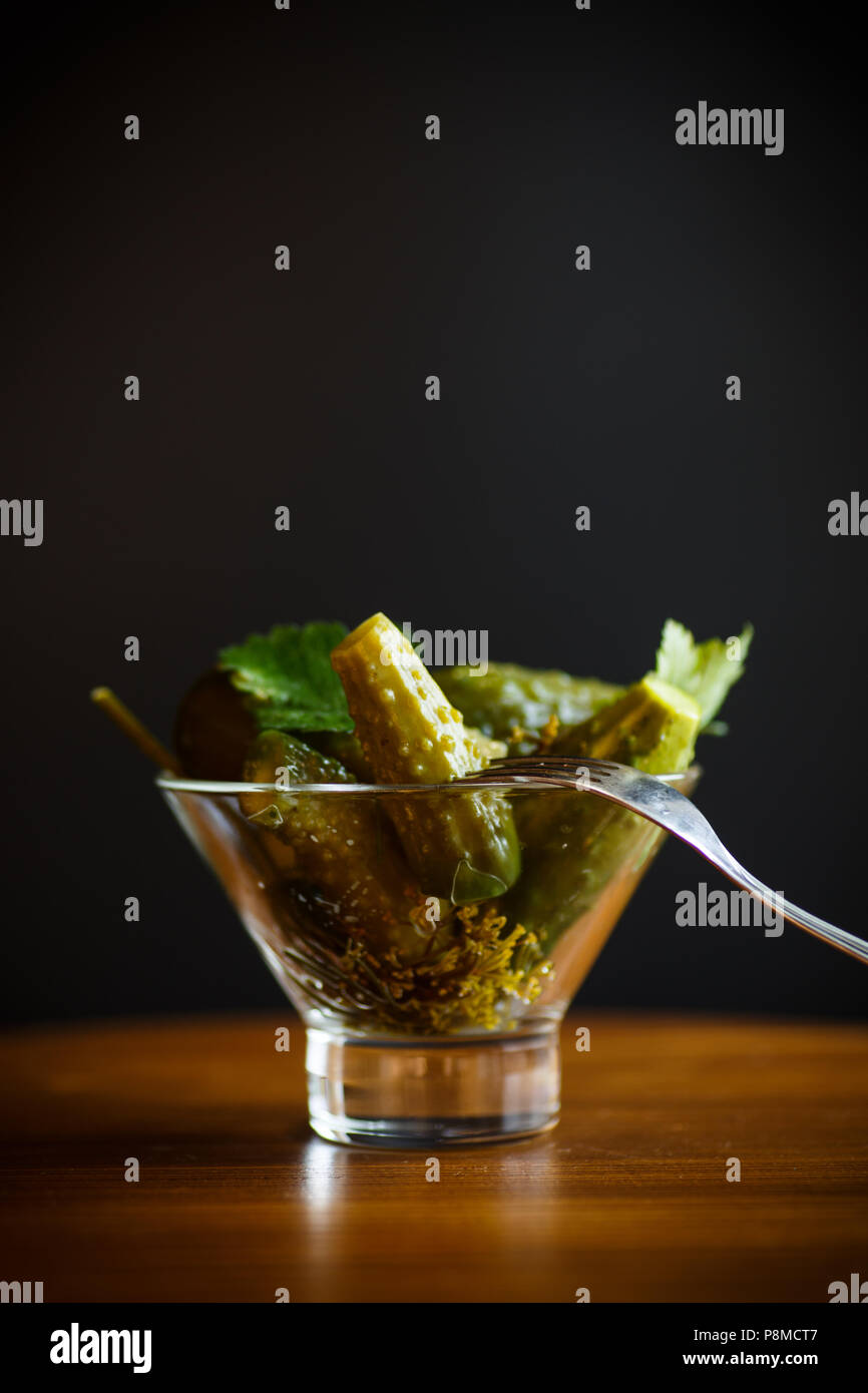 Gewürzgurken mit Kräutern und Gewürzen Stockfoto