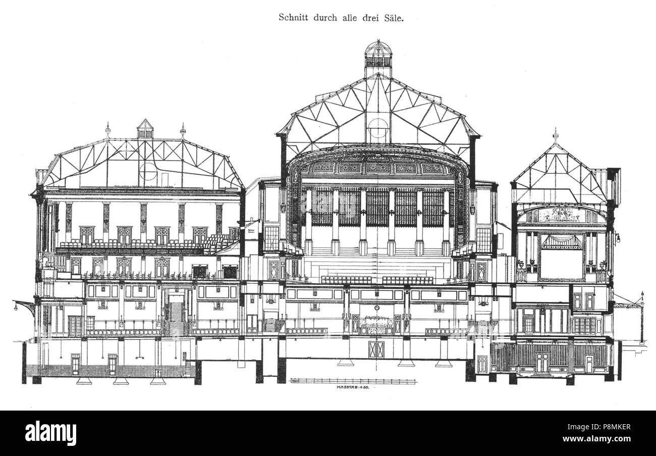 583 Wiener Konzerthaus Längsschnitt durch alle Säle Stockfoto